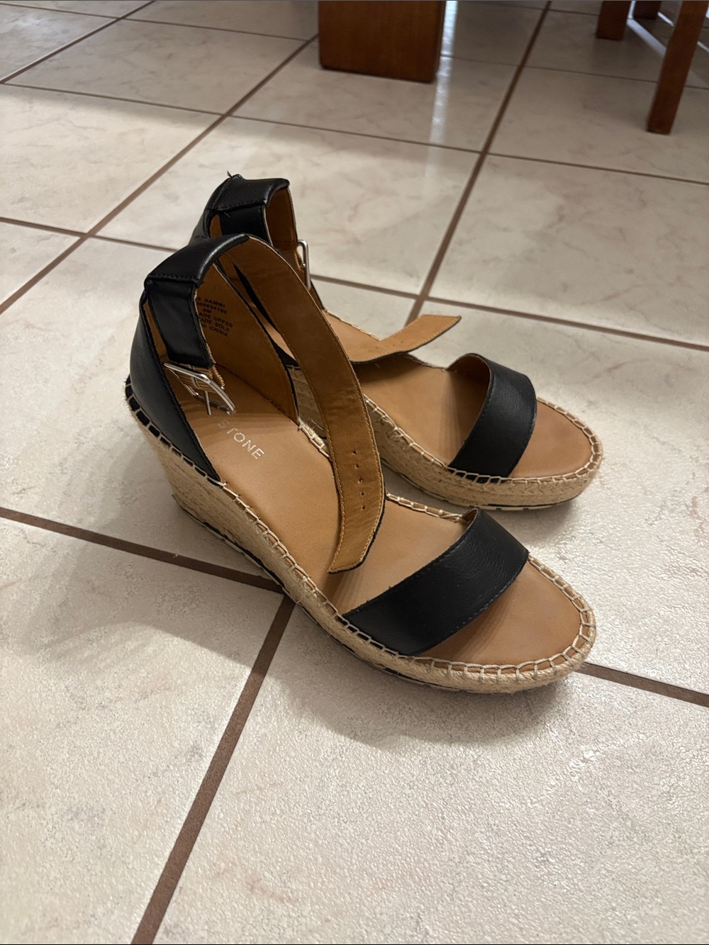 Sun + Stone Black Espadrille Wedge Sandals with Ankle Strap